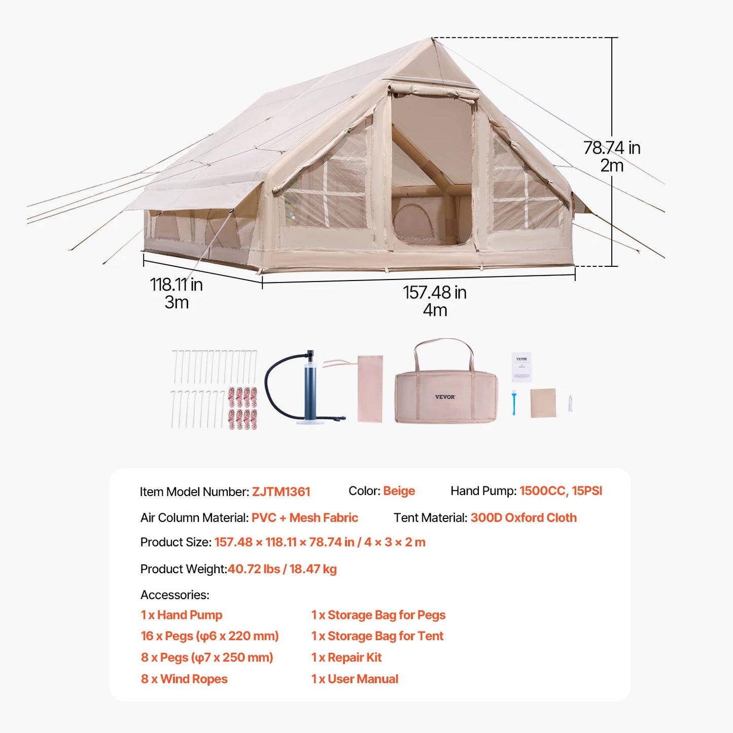 SucceBuy Inflatable Camping Tent With Hand Pump And Bag
