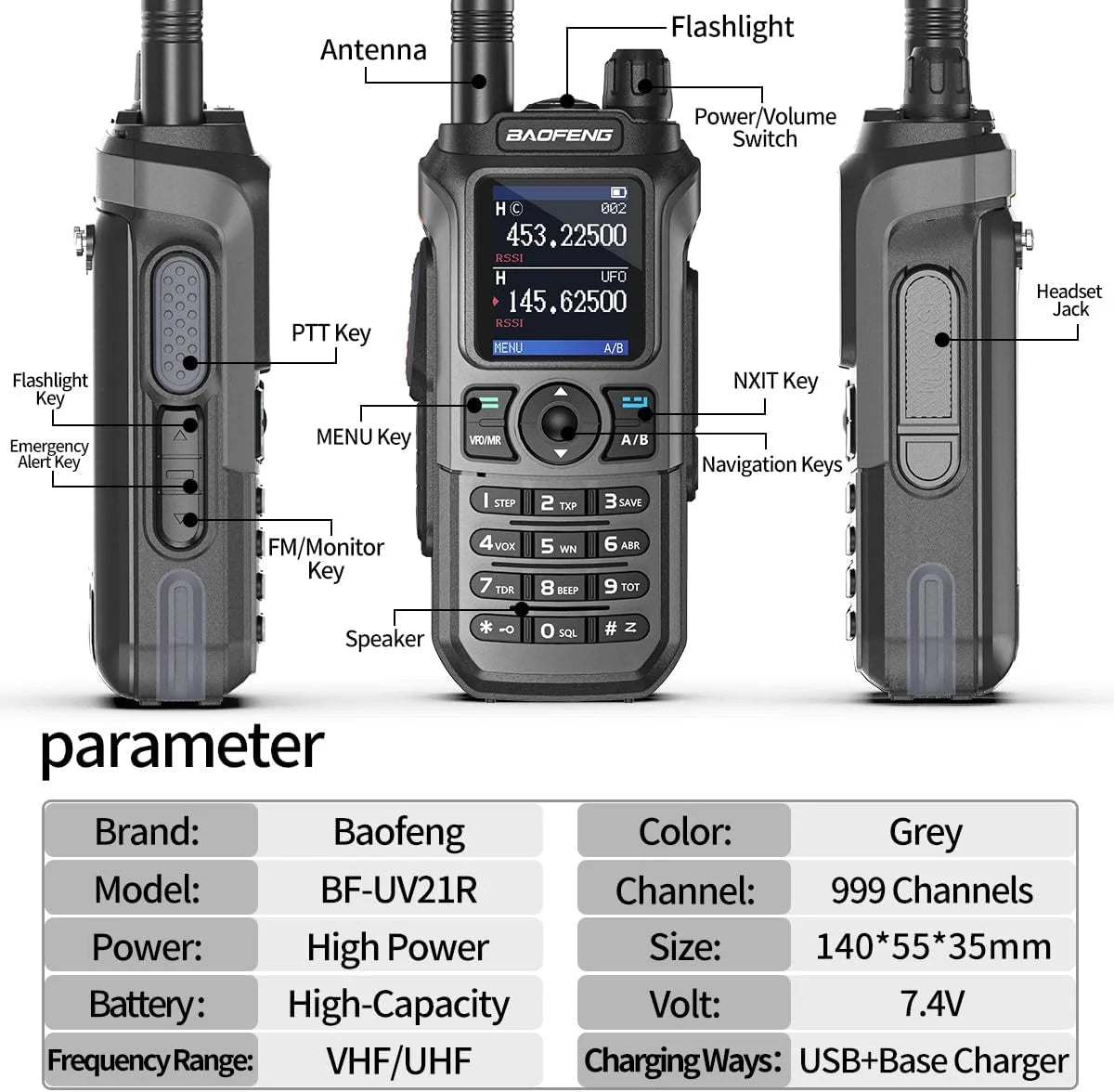 BAOFENG UV21R Air Band Walkie Talkie 999 Channels NOAA