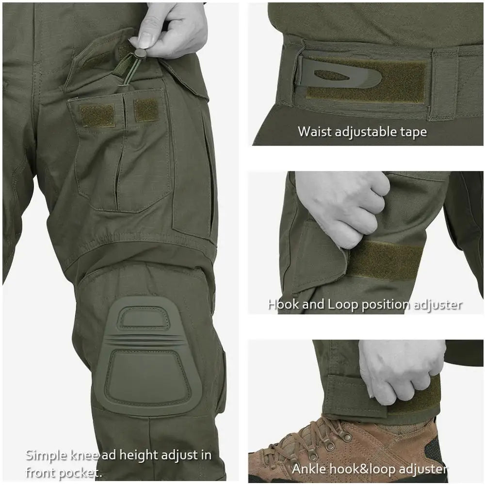 KRYDEX Tactical Camouflage Shirt & Pants Kit Combat Uniform Set For Outdoor Hunting Hiking Gear