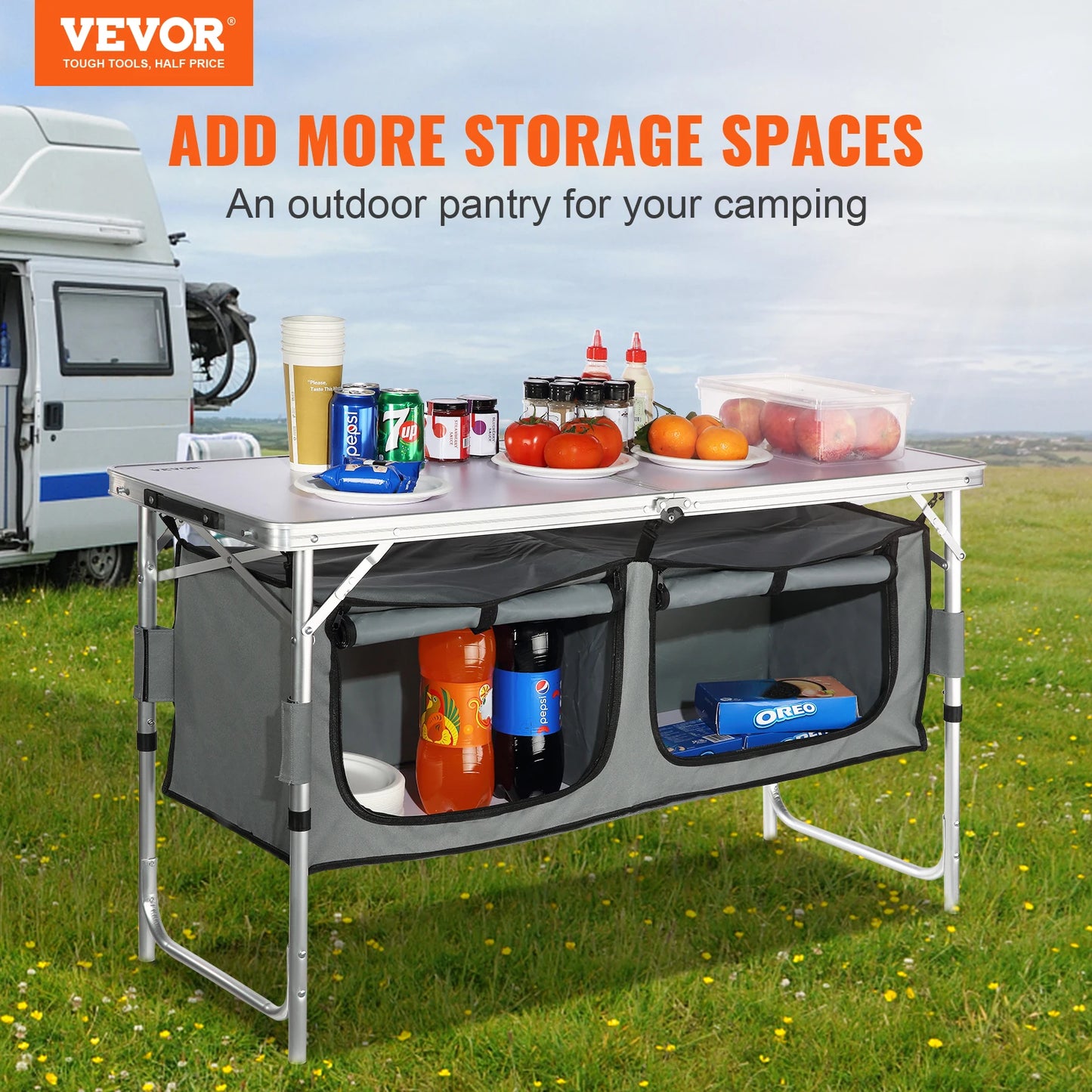 VEVOR Camping Kitchen Table Quick Set Up Folding Outdoor Use