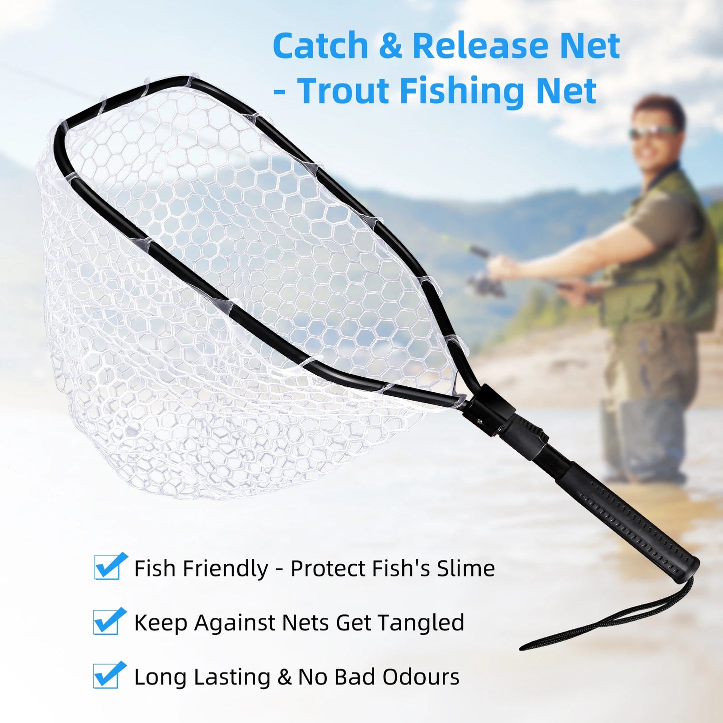 Hipicute Foldable Trout Fishing Net With Soft Rubber Mesh Handle