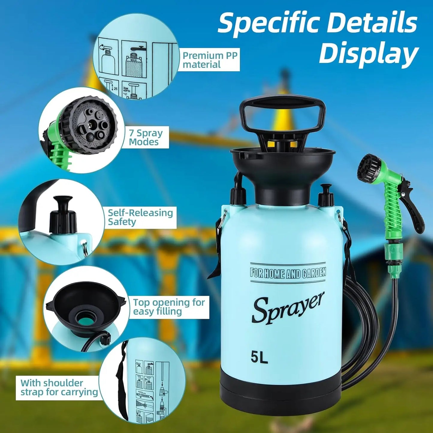 YTYIN Portable Camping Shower With Hand Pressure And Detachable Hose