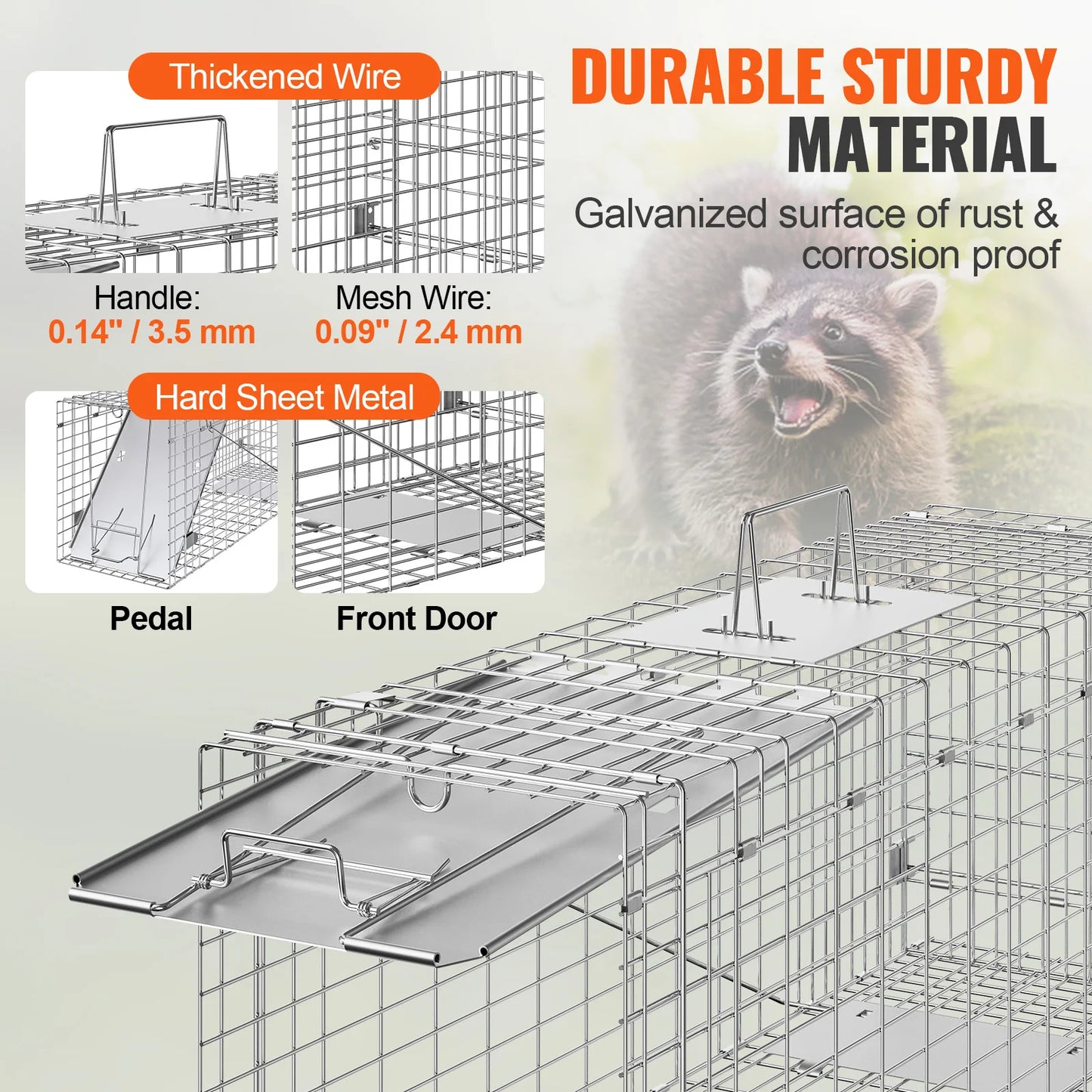 VEVOR Live Animal Cage Trap Humane Cat Trap Galvanized Iron Folding Animal Trap with Handle for Rabbits Stray Cats Squirrels