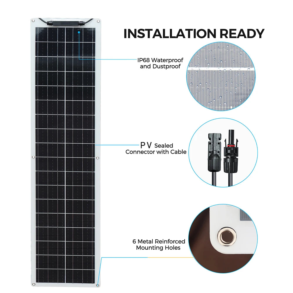 WUZECK Flexible Solar Panel Kit 50W 12V 24V For Outdoor
