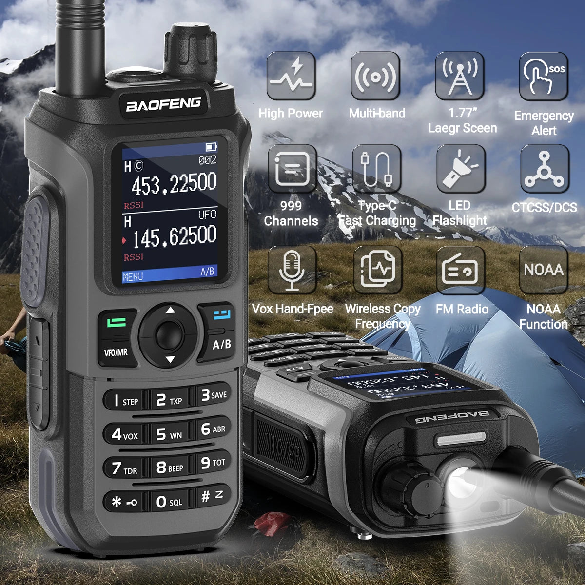 BAOFENG UV21R Air Band Walkie Talkie 999 Channels NOAA