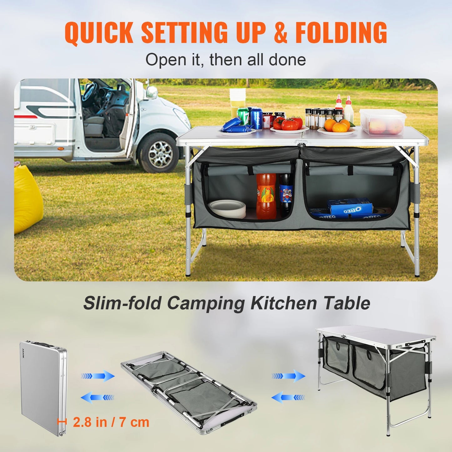 VEVOR Camping Kitchen Table Quick Set Up Folding Outdoor Use