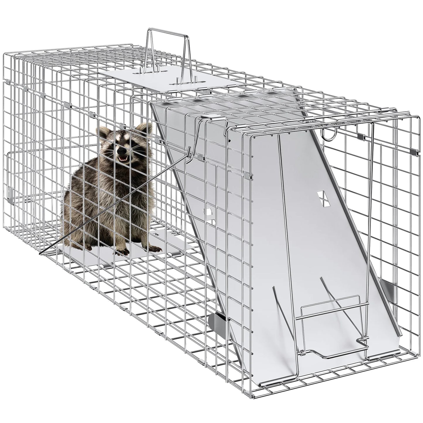 VEVOR Live Animal Cage Trap Humane Cat Trap Galvanized Iron Folding Animal Trap with Handle for Rabbits Stray Cats Squirrels