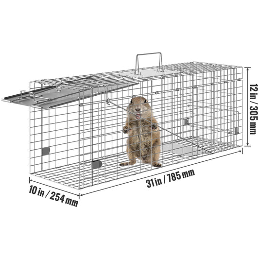 VEVOR Live Animal Cage Trap Humane Cat Trap Galvanized Iron Folding Animal Trap with Handle for Rabbits Stray Cats Squirrels