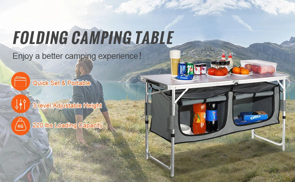 VEVOR Camping Kitchen Table Quick Set Up Folding Outdoor Use
