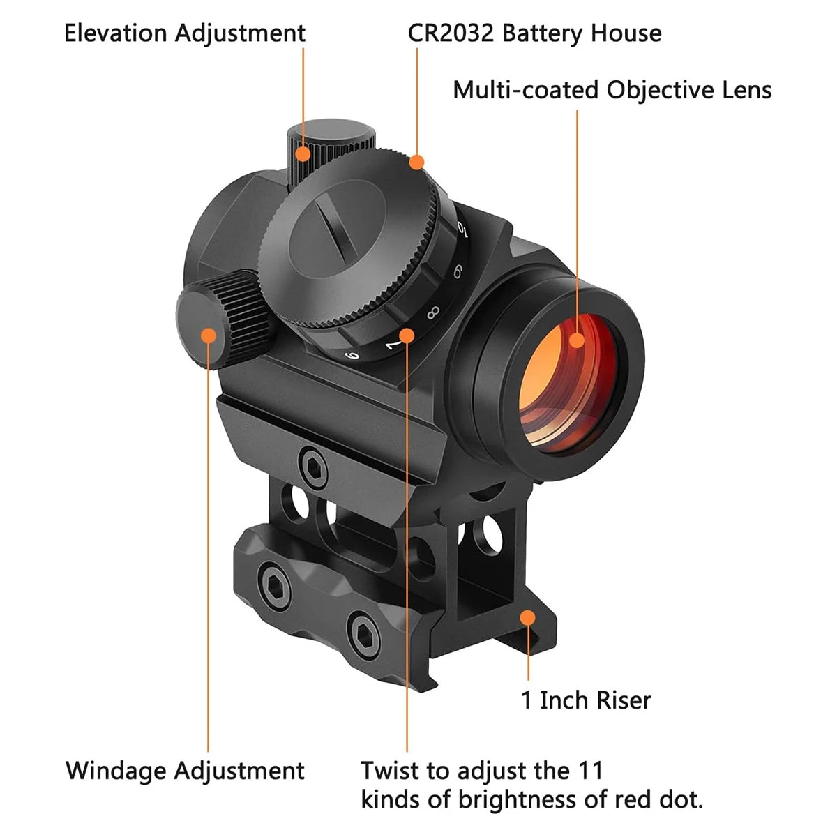 Nabila 2MOA 1x25mm Red Dot Sight Waterproof Reflex Optic