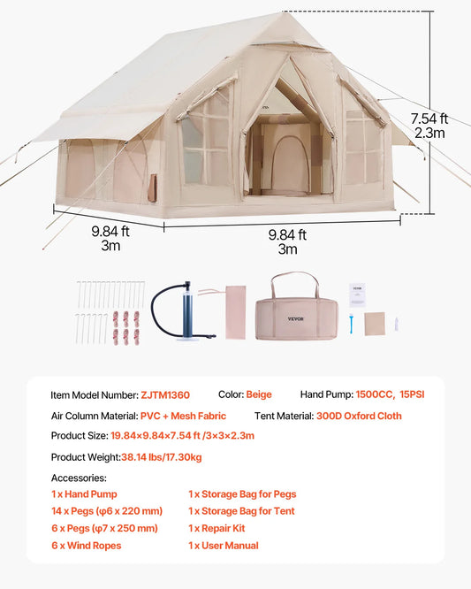SucceBuy Inflatable Camping Tent With Hand Pump And Bag