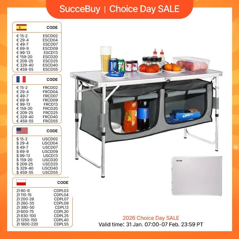 VEVOR Camping Kitchen Table Quick Set Up Folding Outdoor Use