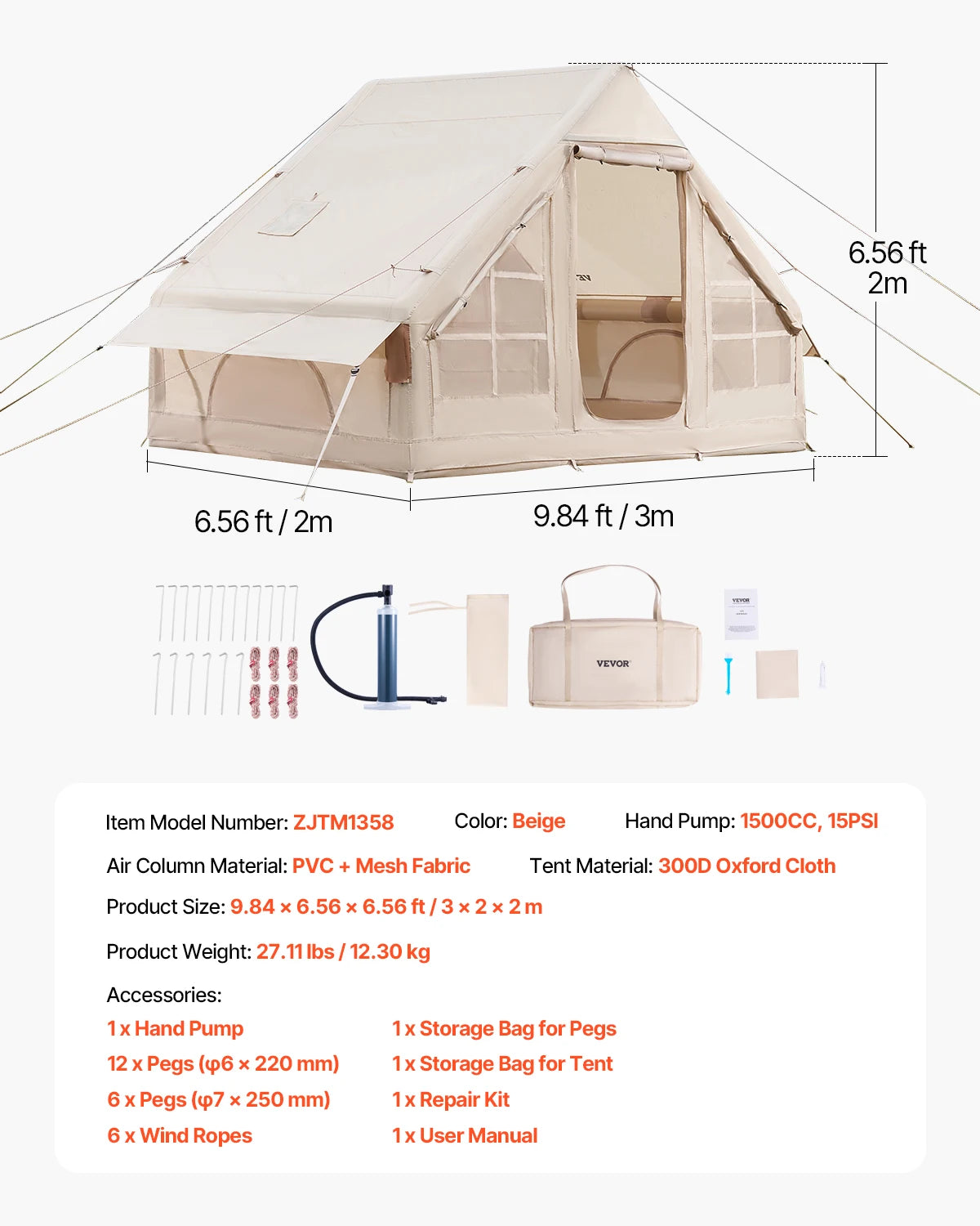 SucceBuy Inflatable Camping Tent With Hand Pump And Bag