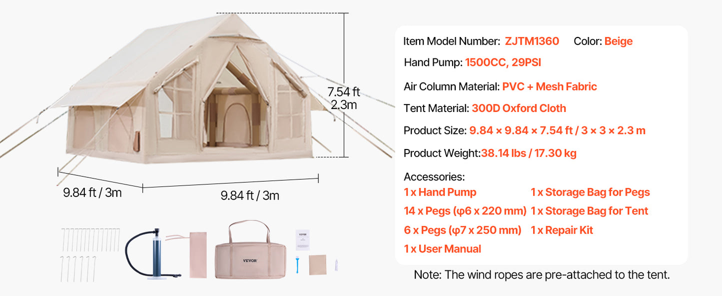 SucceBuy Inflatable Camping Tent With Hand Pump And Bag